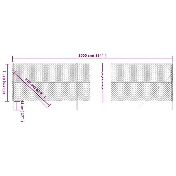 Berkfield Chain Link Fence Green 1.6x10 m