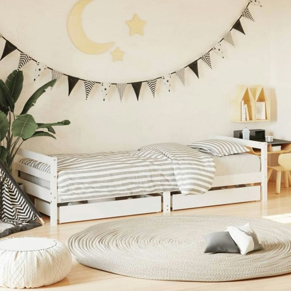 Berkfield Kids Bed Frame with Drawers White 90x190 cm Solid Wood Pine