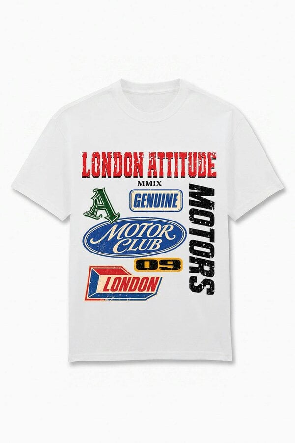 London Attitude Oversized Heavyweight Vintage Racing T-Shirt in White
