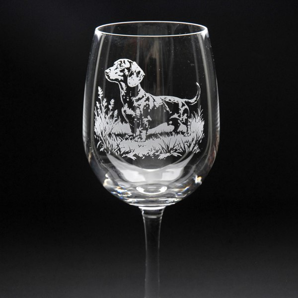 Glyptic Glass Art Dachshund Dog Crystal Wine Glass - Hand Etched/Engraved Gift