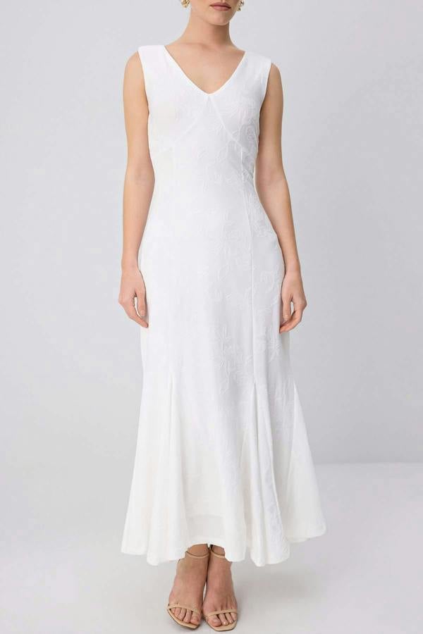 V Neck Thick Strap Sleeveless A-Line Maxi Dress