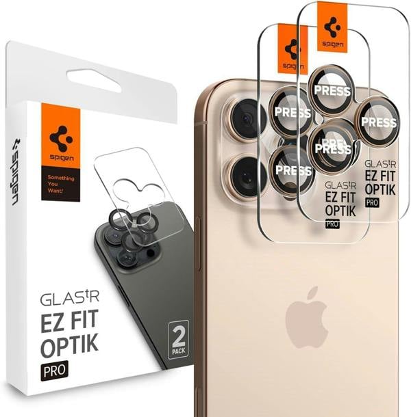 Spigen Optik Pro Glastr EZ Fit Camera Protector 2 Pack for iPhone 16/17 Pro 6.3" and 16/17 Pro Max 6.9" Desert Titanium - AGL08862