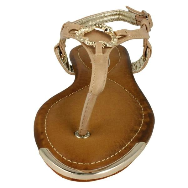 Spot On Ladies Spot On Flat Toe Post Sandal With Snake Trim