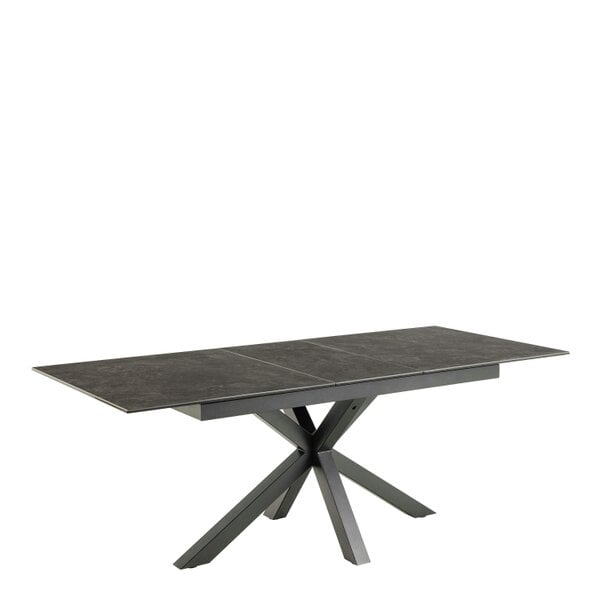 Wyld Haus Perth 168cm Black Ceramic Extendable Dining Table Industrial Black Metal Legs