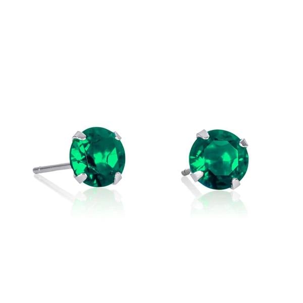 namana Dainty Green Solitaire Stud Earrings in 925 Sterling Silver For Women