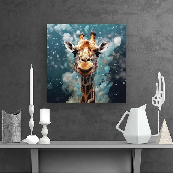 Warren Reed Splash Art Giraffe Face Canvas