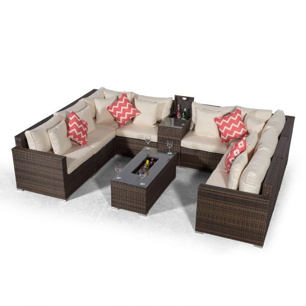Giardino Havana 8 Seat Rattan Sofa Set with Armrest and Ice Bucket Coffee Table
