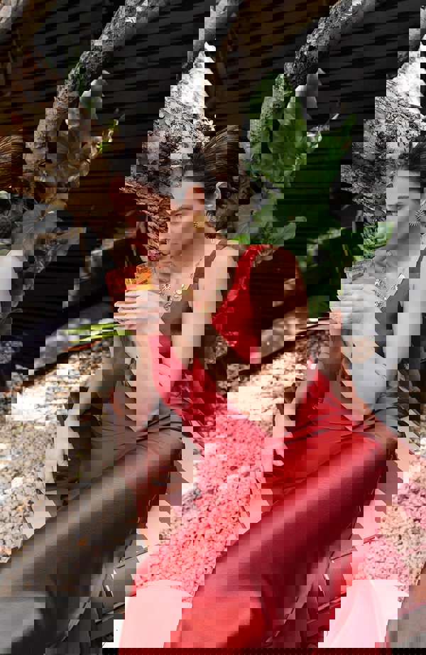 Rewritten London Amelia Midi Dress in Chilli Red