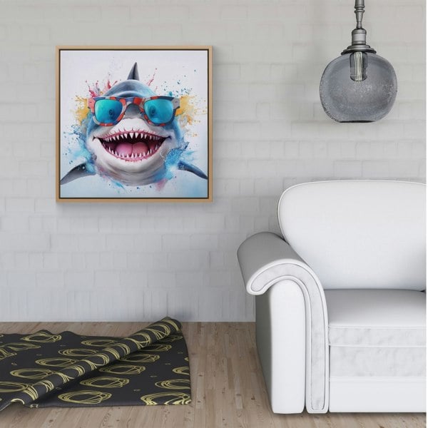 Warren Reed Splash Art Shark In Glasses Framed Canvas