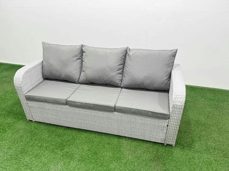 Fimous 9 Seater Wicker Rattan Garden Furniture Patio Set, Dining Table, High Back Lounge Sofa, 3 Stools, Side Table, Light Grey