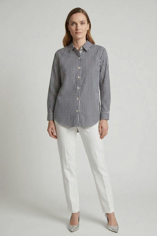 Navy | Striped Sparkle Detail Long Sleeve Shirt
