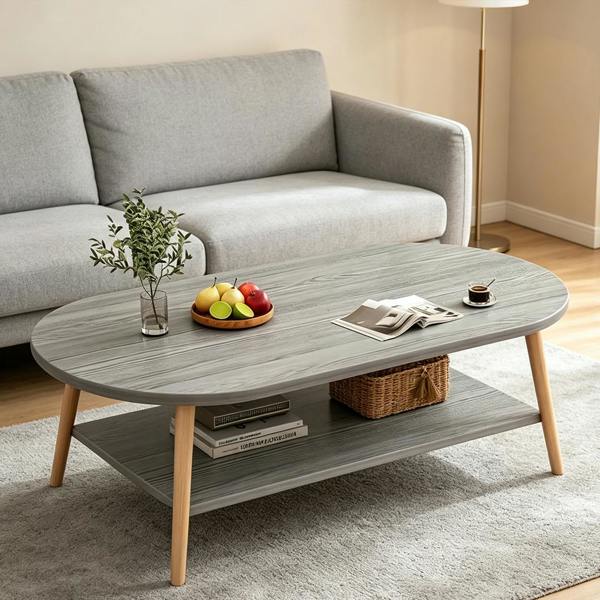 Havendro Grey Modern Double-Layer Coffee Table Space-Saving Living Room Side Table Easy to Assemble
