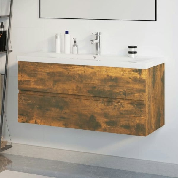 Berkfield Sink Cabinet with Built-in Basin Smoked Oak Engineered Wood