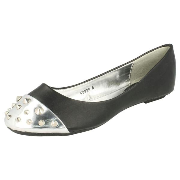 Spot On Ladies Spot On Flat Casual Ballerina Studded Metal Toecap