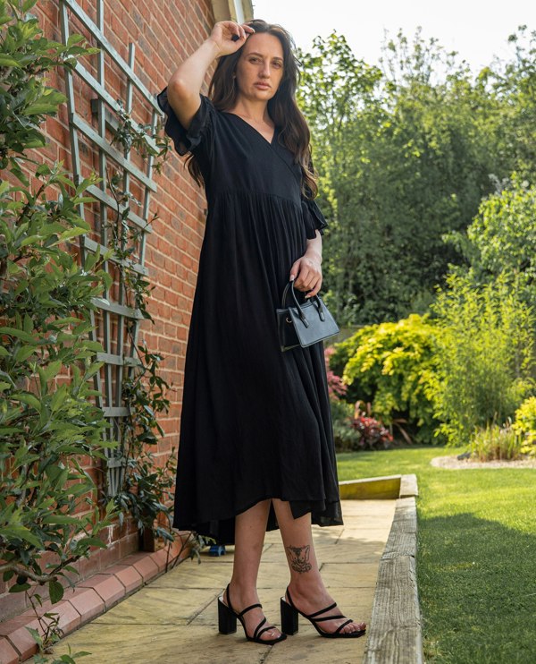 Antonia York Black Wrap Dress | Molly Semi-Sheer Viscose Dobby Dress