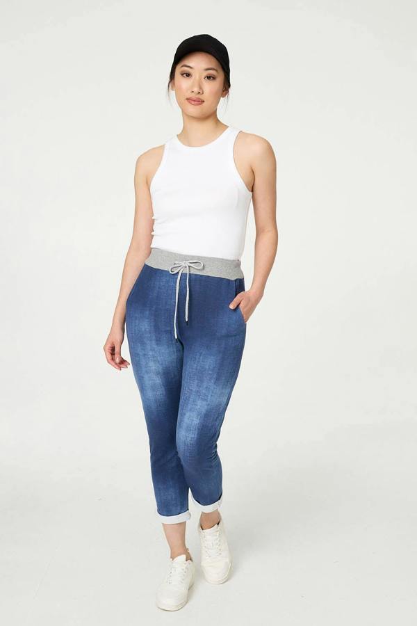 Blue | Contrast Texture Slim Cropped Jeggings