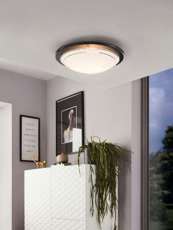 2 PACK Wall Flush Ceiling Light Black Shade White Clear Glass Painted E27 1x60W Loops