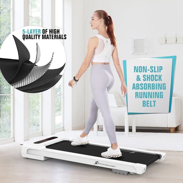 Strongology MOTIONIC WHITE Home and Office Ultra Quiet Adjustable Speed 1-8km/h Slimline 2.5HP Bluetooth Treadmill with LED Display - Fully Assembled