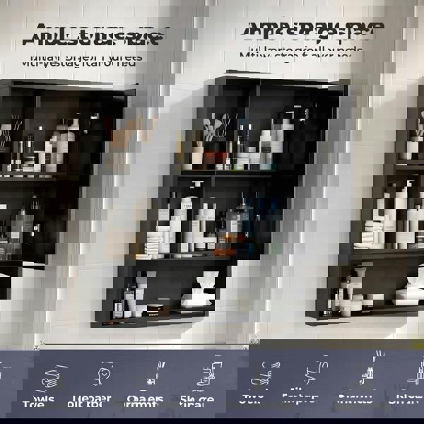 Levede Bathroom Mirror Cabinet Wall Mounted Storage Cupboard Black Open Shelf