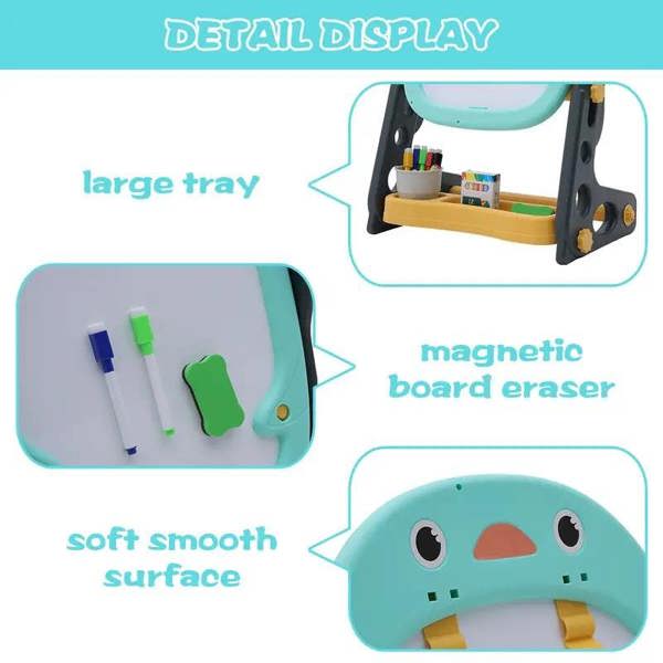 Dyzi Magnetic Penguin Kids Drawing Board Easel Art Set with Markers & Games