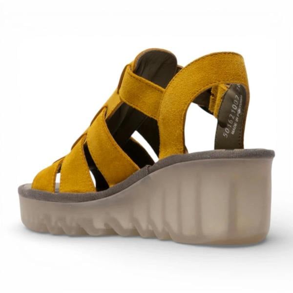 Fly London BAIC621FLY - Women’s Yellow Leather Wedge Sandals