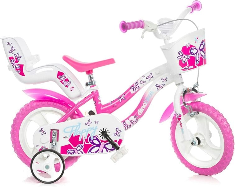 Dino Bikes Dino Flappy 12" Kids Bike - White/Pink