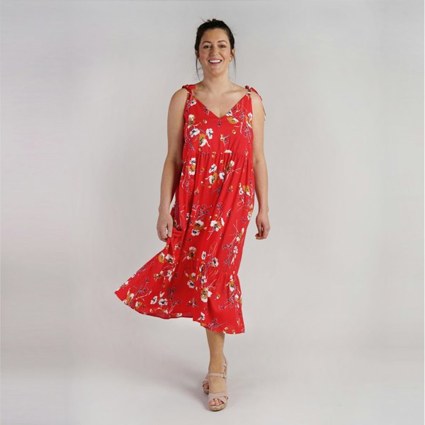 Antonia York Red Floral Sundress | Natalia Softly Gathered Strappy Dress