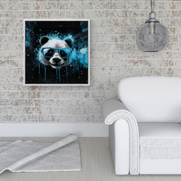 Warren Reed Blue Splash Art Panda Face Framed Canvas