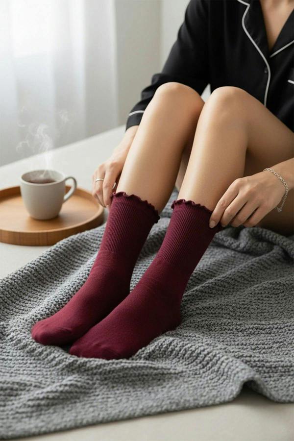 WOVCOR 3-Pack Cotton Elastic Knit Socks with Lettuce Detail