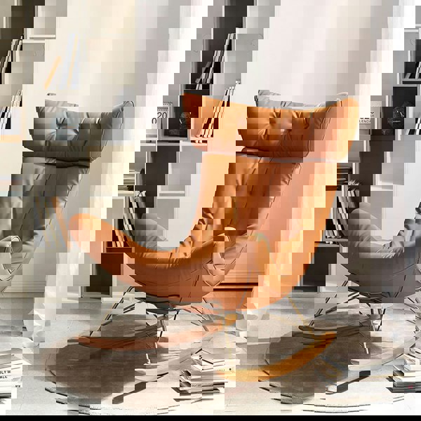 Rit Concept Anwar Rocking Chair With Footstool, Orange Leather