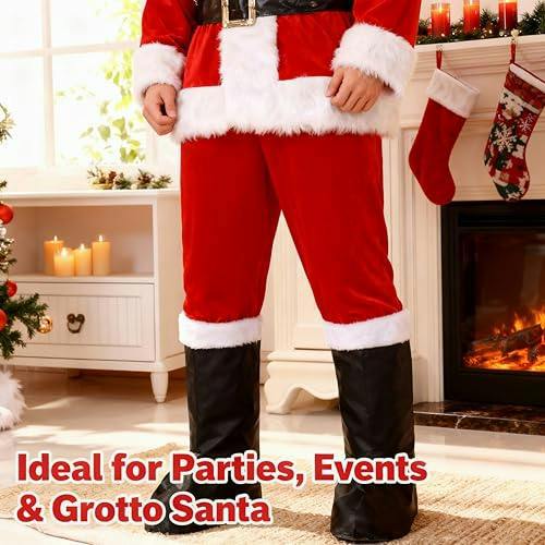 One Size Black Santa Boot Covers with Fur Trim for Christmas Costume Dressing image 4