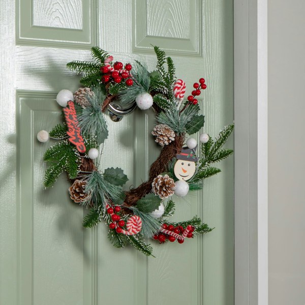 Samuel Alexander 40cm Candy Swirls Christmas Wreath with Pinecones Red Berries and Candy Canes
