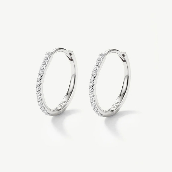 Two-Tone Half Pavé Tennis Hoop Earrings in 18k Gold or Silver