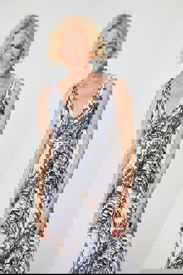 Navy | Abstract Print A-Line Maxi Dress