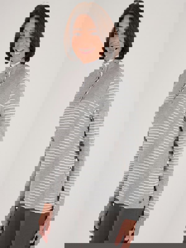 PennyPlain Striped Funnel Neck Top - Silver Marl/white