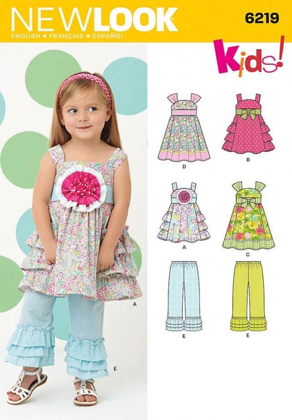 New Look Sewing Pattern 6219, Dresses, Trousers for Kids, Baby, Ages: 1/2-1-2-3-4 - Intermediate