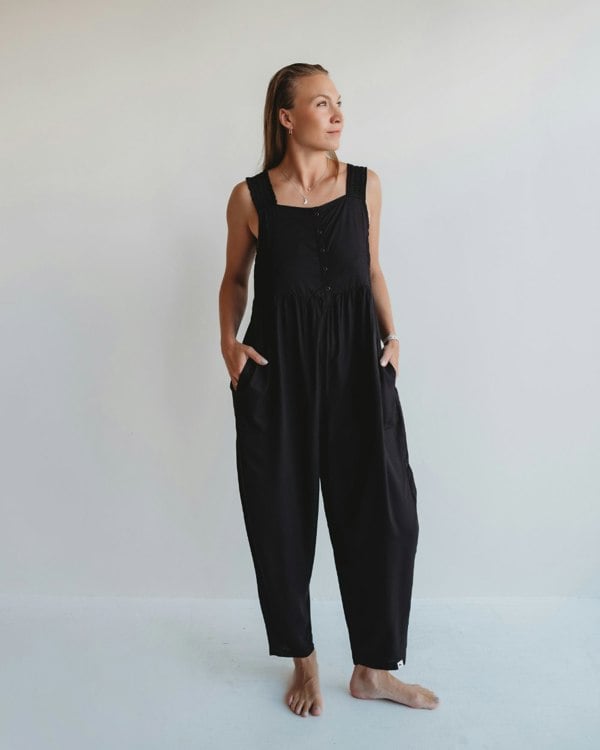 Alice Black Smocking Strap Jumpsuit - image 1