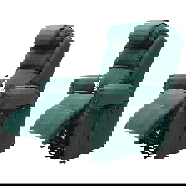 Dual Motor Rise and Recline Armchair - Waterfall Pillow - Green Suedette Fabric Loops