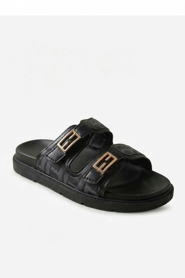 Willow Patterned Buckle Sandals - Khaki_wb