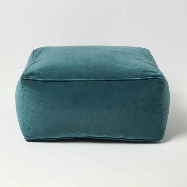 HOMESCAPES Velvet Pouffe Bean Cube