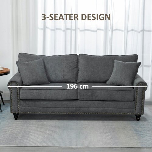 Wyld Haus Tael Yolo Grey Fabric 3 Seater Sofa With Nail Head Trim And 2 Cushions