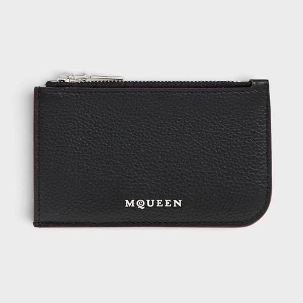 Alexander McQueen Logo Sling Zip Card Case Leather Black