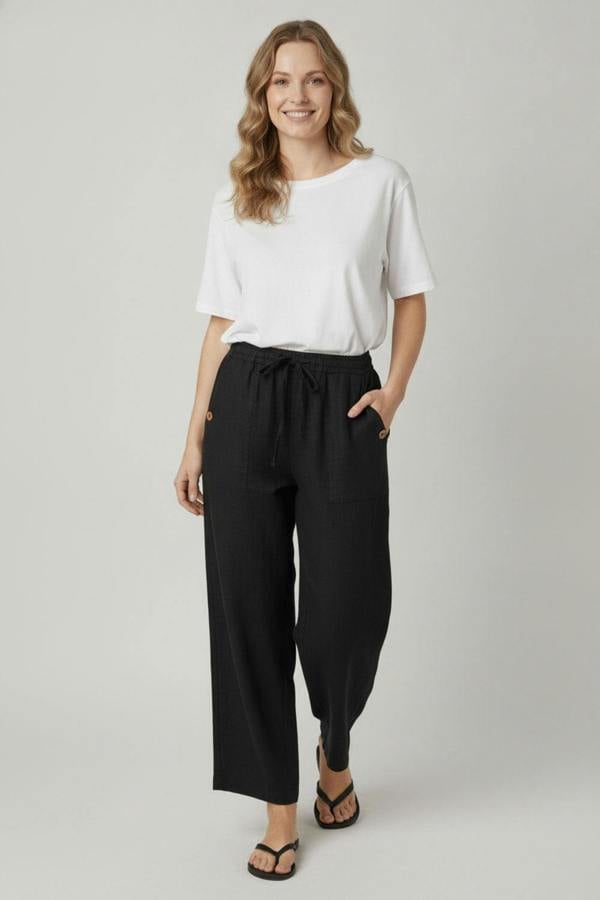 Black | Drawstring High Waist Relaxed Trousers