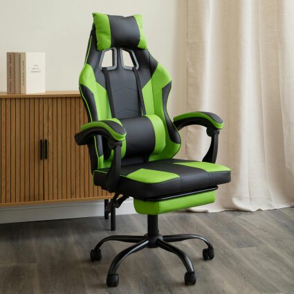 Samuel Alexander Ergonomic Gaming Chair with Footrest and Removable Pillows in Green