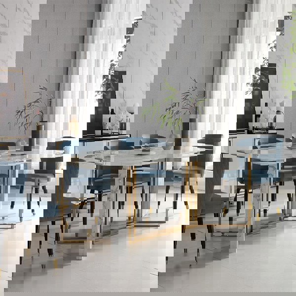 FenX Dining Table, Dining Table, Sintered Stone And Gold in a lifestyle setting with outdoor dining room table