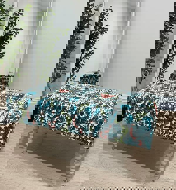 Upholstered Peacock Floral Ottoman Footstool for Living Room Decor - ISTOOLS