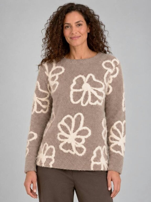 VIZ-A-VIZ Floral Jacquard Crew Neck Jumper