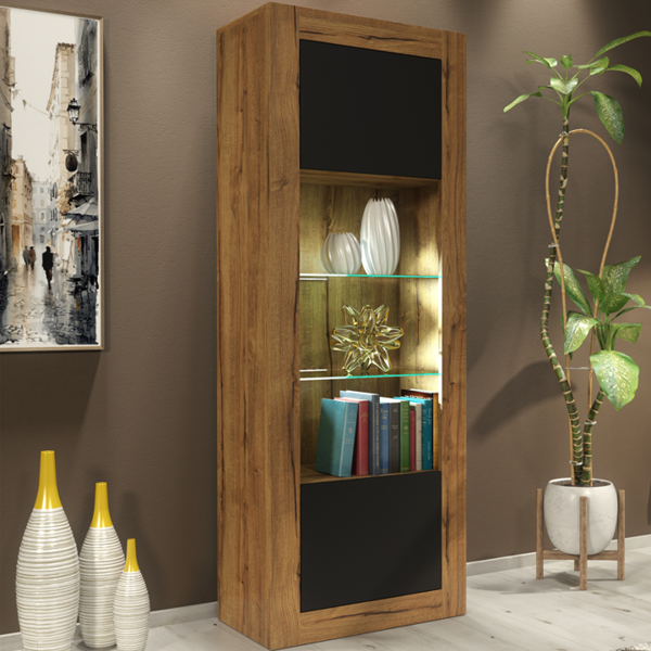 Mex Furniture Charming 170cm Modern Display Cabinet – Black Matt Doors with Free LED lights