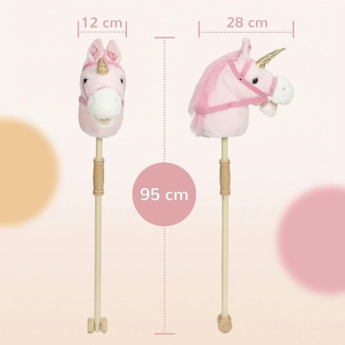 AIYAPLAY Stick Horse with Wood Wheels, 95 cm, Pink
