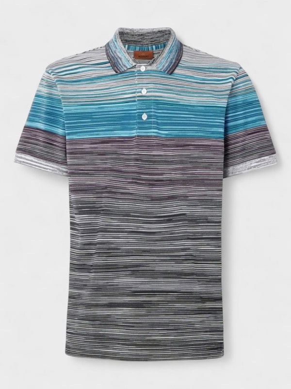 Missoni Space Dye Short Sleeve Polo Shirt Blue
